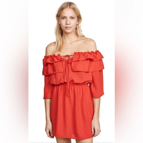 Jack by BB Dakota M Vibrant Poppy Red On or Off Shoulder Ruffle Mini Dress - Picture 1 of 16